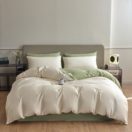 佳汐蓝家纺 2025新款全棉纯色双拼-简兮系列四件套 简兮-奶昔白+浅绿