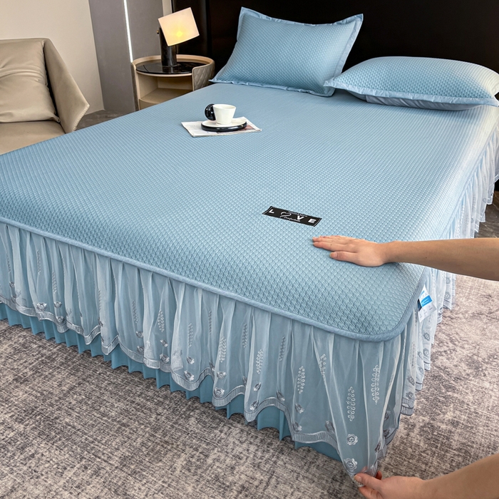 91家纺网 家纺一手货源 找家纺 阿牛席业 2025新款脱卸床裙系列  初语-蓝色(脱卸床裙)