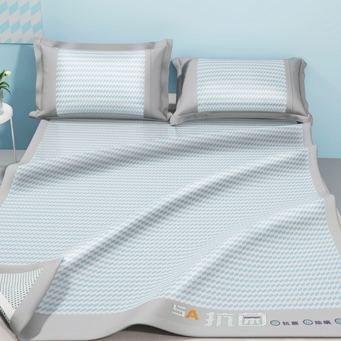 91家纺网 家纺一手货源 找家纺 2025新款冰柔凉席系列-抗菌菱格系列+抗菌良品系列 抗菌菱格-蓝色（条席款）