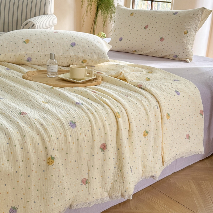 91家纺网 家纺一手货源 找家纺 木楌家居2025新款全棉皱皱纱花边款大豆夏被 沐川