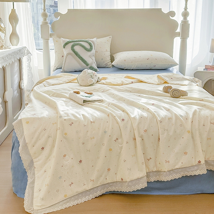 91家纺网 家纺一手货源 找家纺 木楌家居 2025新款全棉双层纱大豆夏被 黎枝