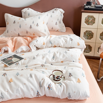 91家纺网 家纺一手货源 找家纺 锦罗绣2025新款A类母婴全棉有氧印花双层纱四件套可定制任意尺寸 小松树