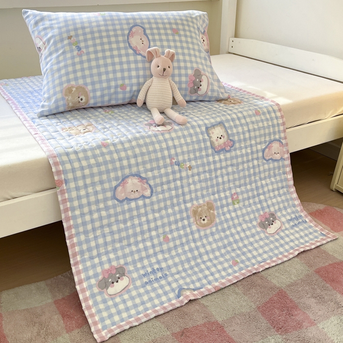 91家纺网 家纺一手货源 找家纺 Sweet dreams甜梦 2025新款全棉卡通小清新棉垫子床垫旅行垫 格子狗狗