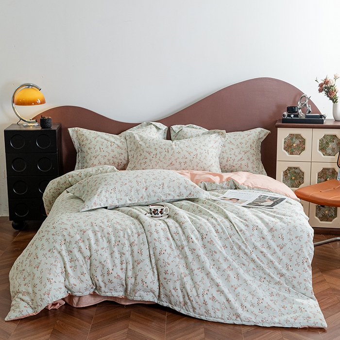 91家纺网 家纺一手货源 找家纺 锦罗绣2025新款A类母婴全棉有氧印花双层纱四件套可定制任意尺寸 春槿