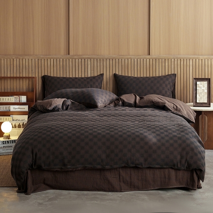 91家纺网 家纺一手货源 找家纺 艾咪-Amy ntmy 2025新款复古格调全棉双层纱提花四件套 格调深咖