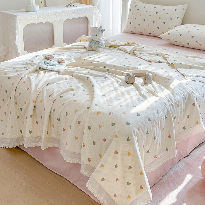 91家纺网 家纺一手货源 找家纺 木楌家居 2025新款全棉双层纱大豆夏被 心晴