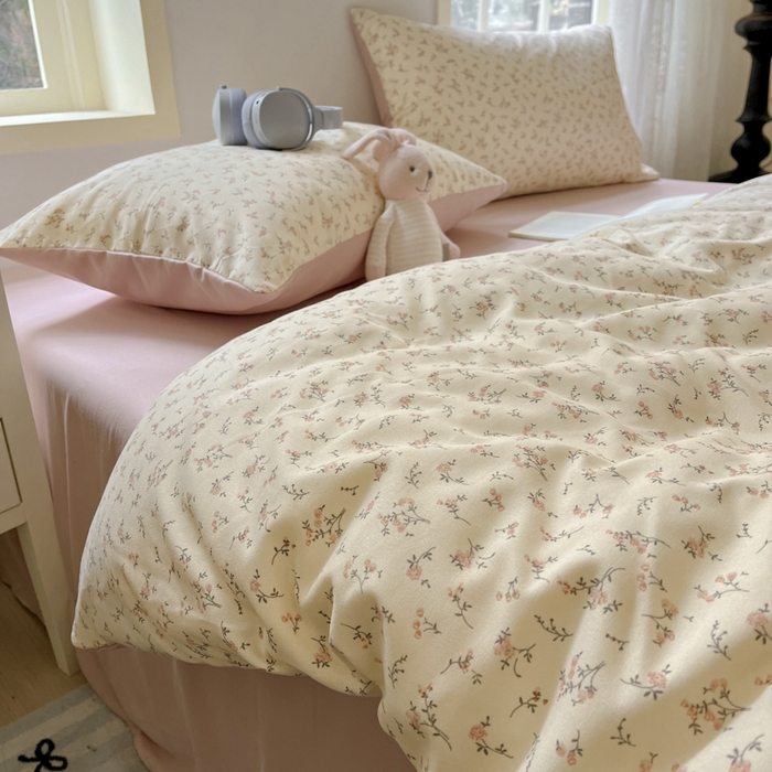 91家纺网 家纺一手货源 找家纺 贝拉梦家纺 2025爆款新款A类有氧针织双层纱四件套 生如夏花