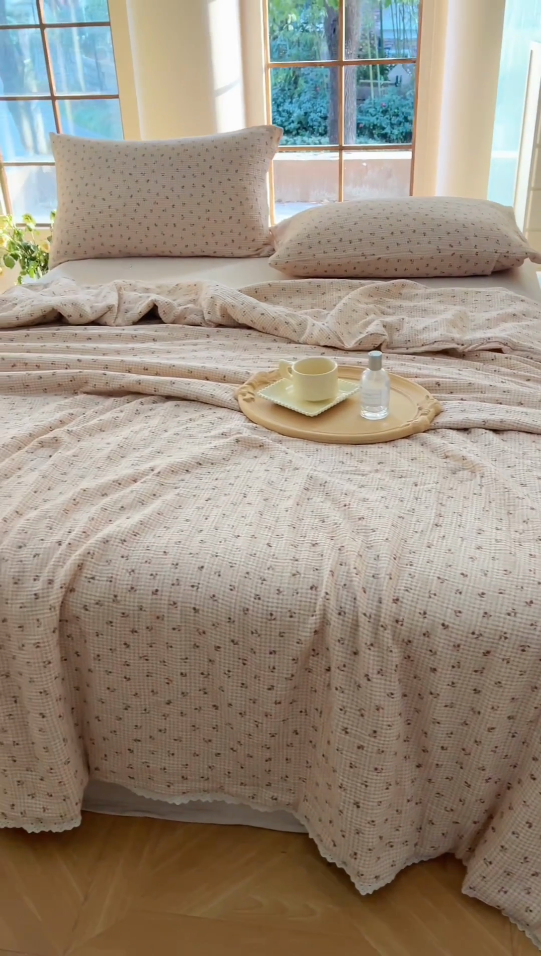 91家纺网 家纺一手货源 找家纺 木楌家居2025新款全棉皱皱纱花边款大豆夏被 锦婳