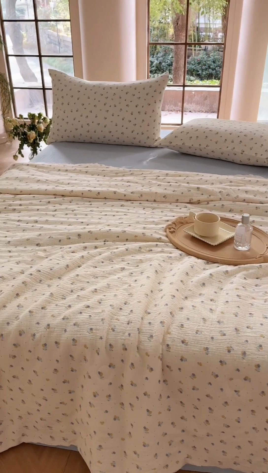 91家纺网 家纺一手货源 找家纺 木楌家居2025新款全棉皱皱纱花边款大豆夏被 沐黎