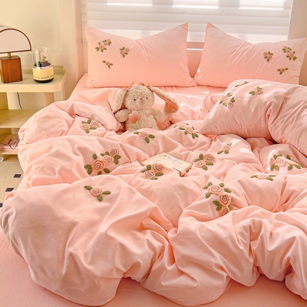 你好美丽 2025新款水洗棉毛巾绣花朵花漾四件套 花漾玉