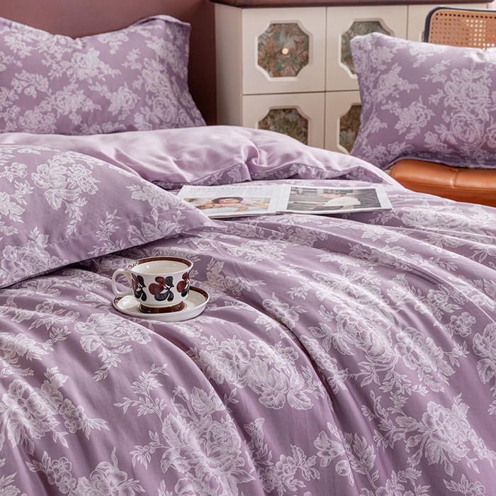 91家纺网 家纺一手货源 找家纺 锦罗绣2025新款A类母婴全棉有氧印花双层纱四件套可定制任意尺寸 花觅