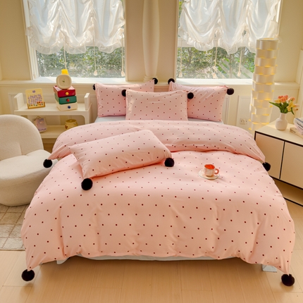 91家纺网 家纺一手货源 找家纺 妖妖家纺 2025新款云感针织毛球款四件套 毛球款-玉粉