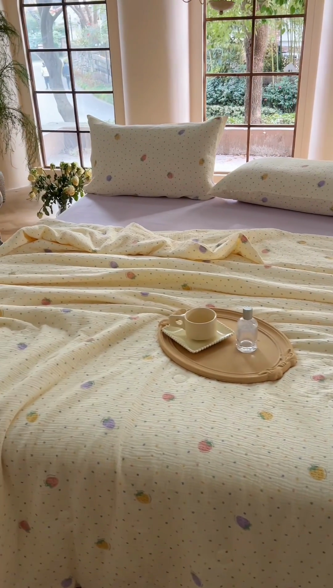 91家纺网 家纺一手货源 找家纺 木楌家居2025新款全棉皱皱纱花边款大豆夏被 沐川