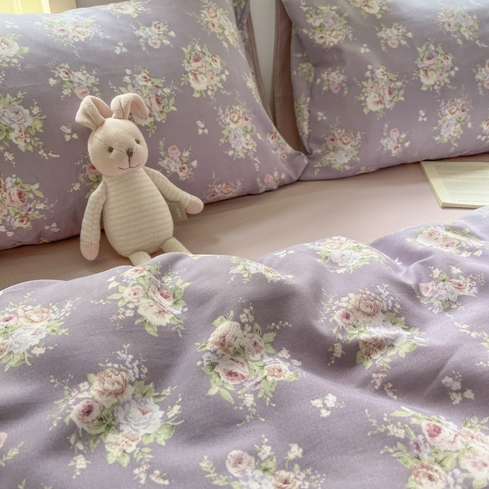 91家纺网 家纺一手货源 找家纺 贝拉梦家纺 2025爆款新款A类有氧针织双层纱四件套 紫萱