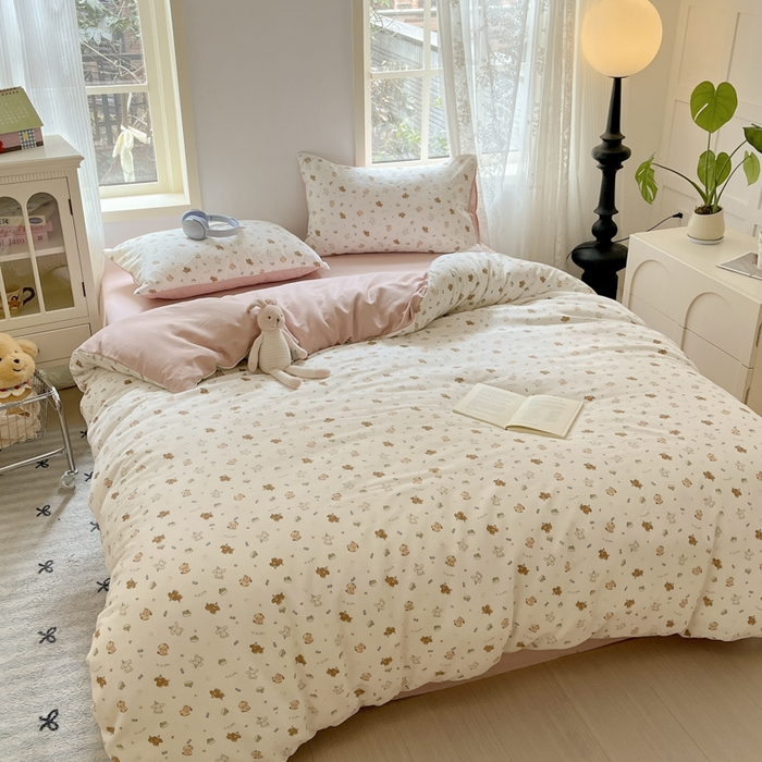 91家纺网 家纺一手货源 找家纺 贝拉梦家纺 2025爆款新款A类有氧针织双层纱四件套 软萌萌