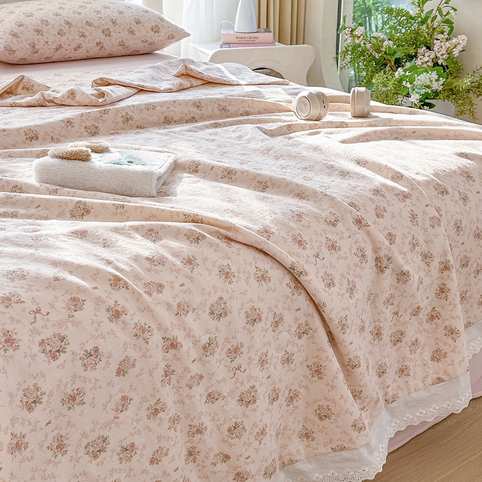 91家纺网 家纺一手货源 找家纺 木楌家居 2025新款全棉双层纱大豆夏被 芊朵