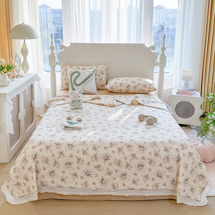 91家纺网 家纺一手货源 找家纺 木楌家居 2025新款全棉双层纱大豆夏被 梦莎花园