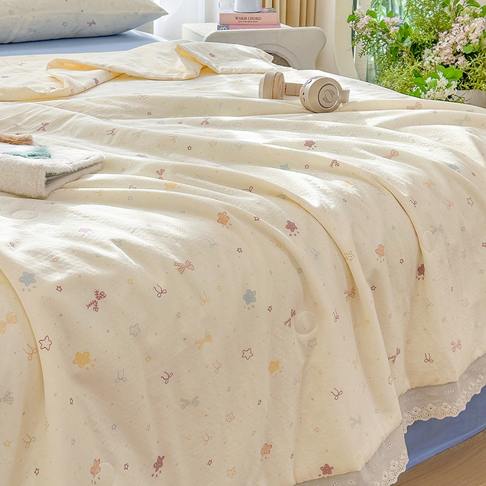 91家纺网 家纺一手货源 找家纺 木楌家居 2025新款全棉双层纱大豆夏被 黎枝