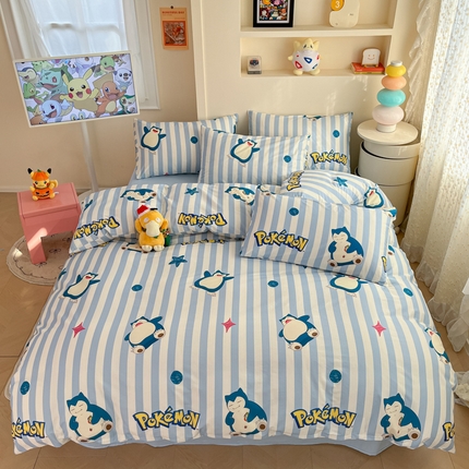 金爱家 2025新款宝可梦正版授权皮卡丘纯棉印花系列四件套 棉宝可梦-蓝条卡比兽