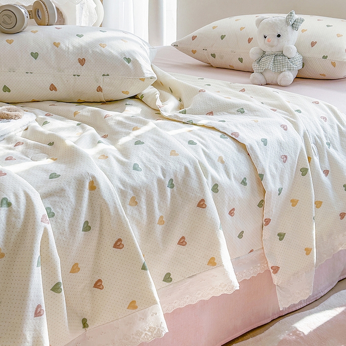 91家纺网 家纺一手货源 找家纺 木楌家居 2025新款全棉双层纱大豆夏被 心晴