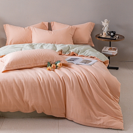 锦罗绣 2025新款A类全棉有氧双层纱纯色四件套 橙+绿