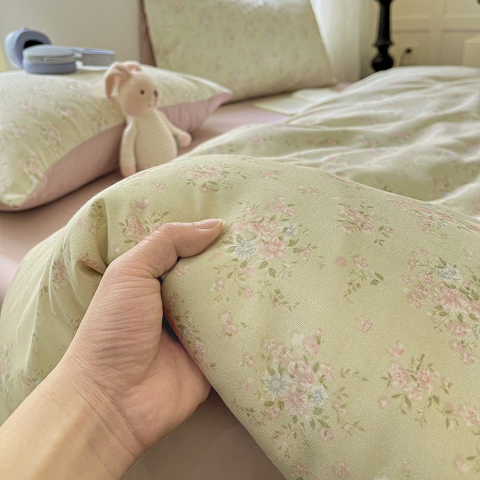 91家纺网 家纺一手货源 找家纺 贝拉梦家纺 2025爆款新款A类有氧针织双层纱四件套 百利甜