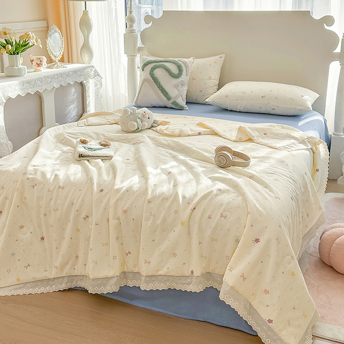 91家纺网 家纺一手货源 找家纺 木楌家居 2025新款全棉双层纱大豆夏被 黎枝