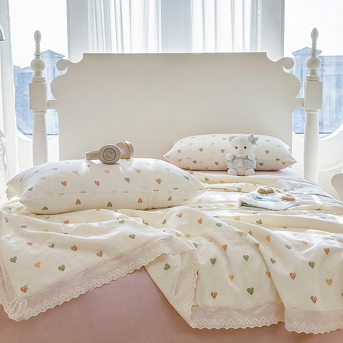 91家纺网 家纺一手货源 找家纺 木楌家居 2025新款全棉双层纱大豆夏被 心晴