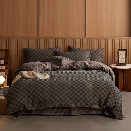 91家纺网 家纺一手货源 找家纺 艾咪-Amy ntmy 2025新款复古格调全棉双层纱提花四件套 格调深灰