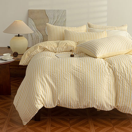 恩和家纺 2025新款水洗提花条纹四件套 黄白条