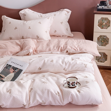 锦罗绣2025新款A类母婴全棉有氧印花双层纱四件套可定制任意尺寸 小熊星球