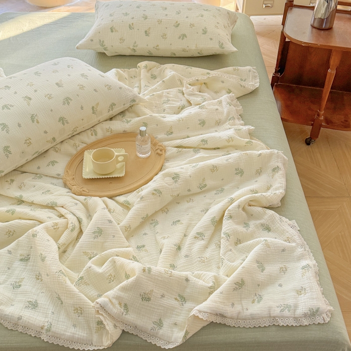 91家纺网 家纺一手货源 找家纺 木楌家居2025新款全棉皱皱纱花边款大豆夏被 云笙