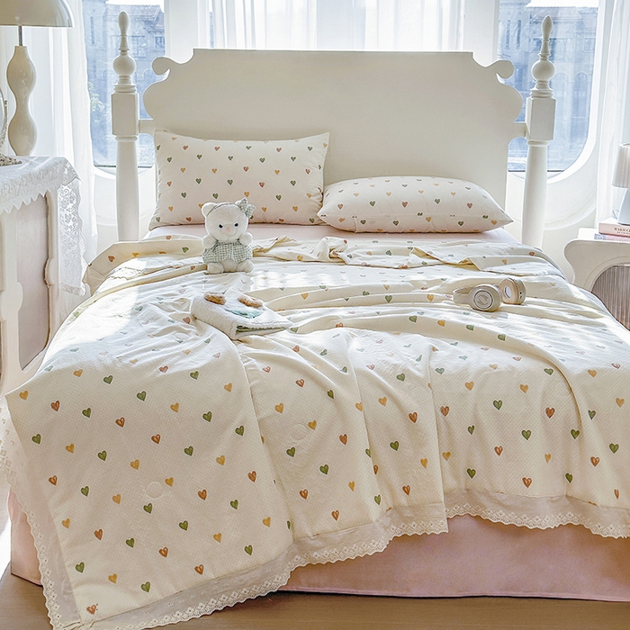 91家纺网 家纺一手货源 找家纺 木楌家居 2025新款全棉双层纱大豆夏被 心晴