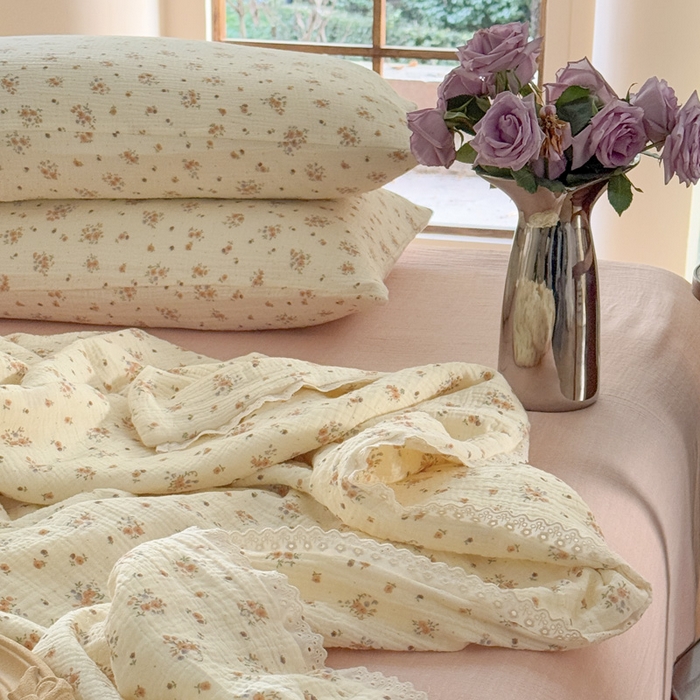 91家纺网 家纺一手货源 找家纺 木楌家居2025新款全棉皱皱纱花边款大豆夏被 洛屿