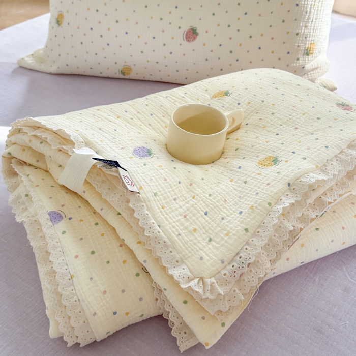 91家纺网 家纺一手货源 找家纺 木楌家居2025新款全棉皱皱纱花边款大豆夏被 沐川