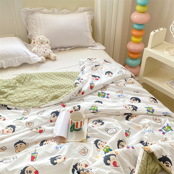 91家纺网 家纺一手货源 找家纺 米乐被业 2025新款水洗棉凉豆豆夏被 趣味小新