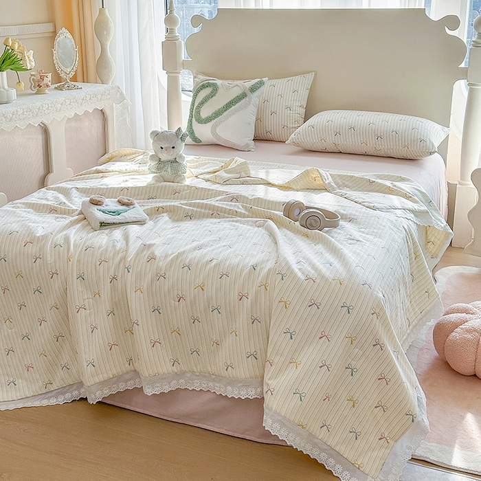 91家纺网 家纺一手货源 找家纺 木楌家居 2025新款全棉双层纱大豆夏被 五彩蝶