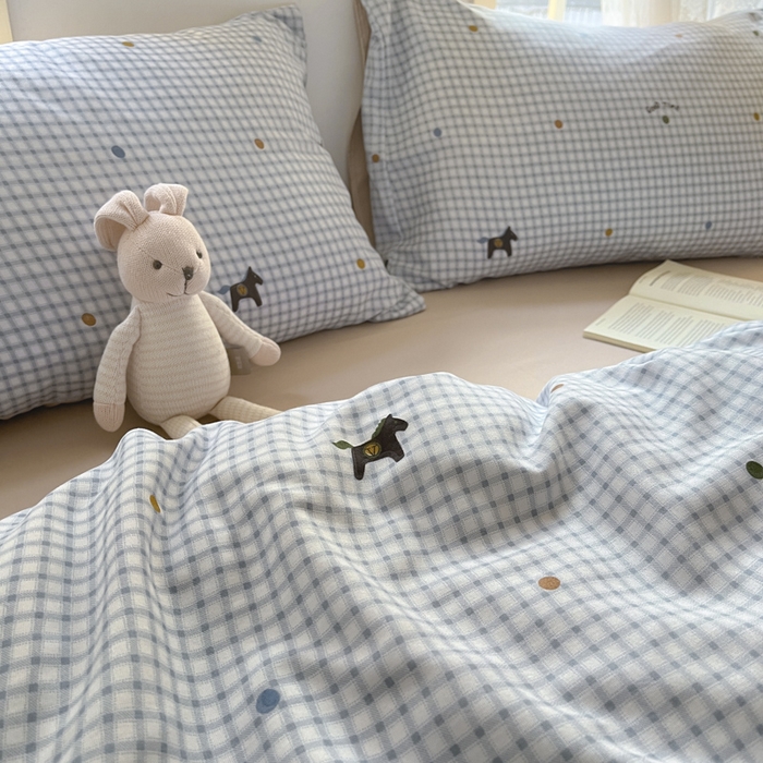 91家纺网 家纺一手货源 找家纺 贝拉梦家纺 2025爆款新款A类有氧针织双层纱四件套 威斯汀