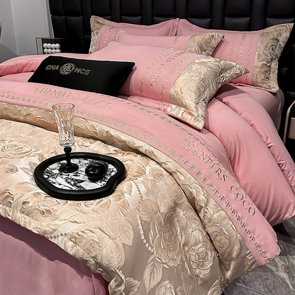 91家纺网 家纺一手货源 找家纺 （总）富宁家纺 2025新款刺绣拼金丝提花磨毛四件套-花梦里