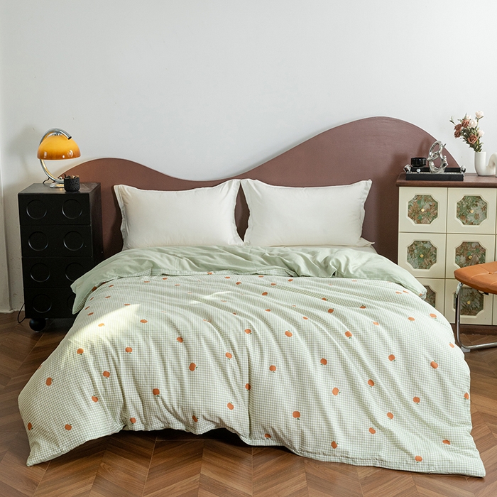 91家纺网 家纺一手货源 找家纺 锦罗绣2025新款A类母婴全棉有氧印花双层纱四件套可定制任意尺寸 甜桔