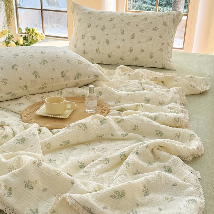 91家纺网 家纺一手货源 找家纺 木楌家居2025新款全棉皱皱纱花边款大豆夏被 云笙