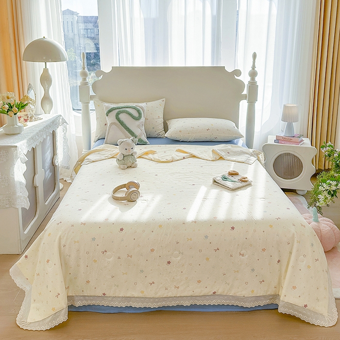 91家纺网 家纺一手货源 找家纺 木楌家居 2025新款全棉双层纱大豆夏被 黎枝