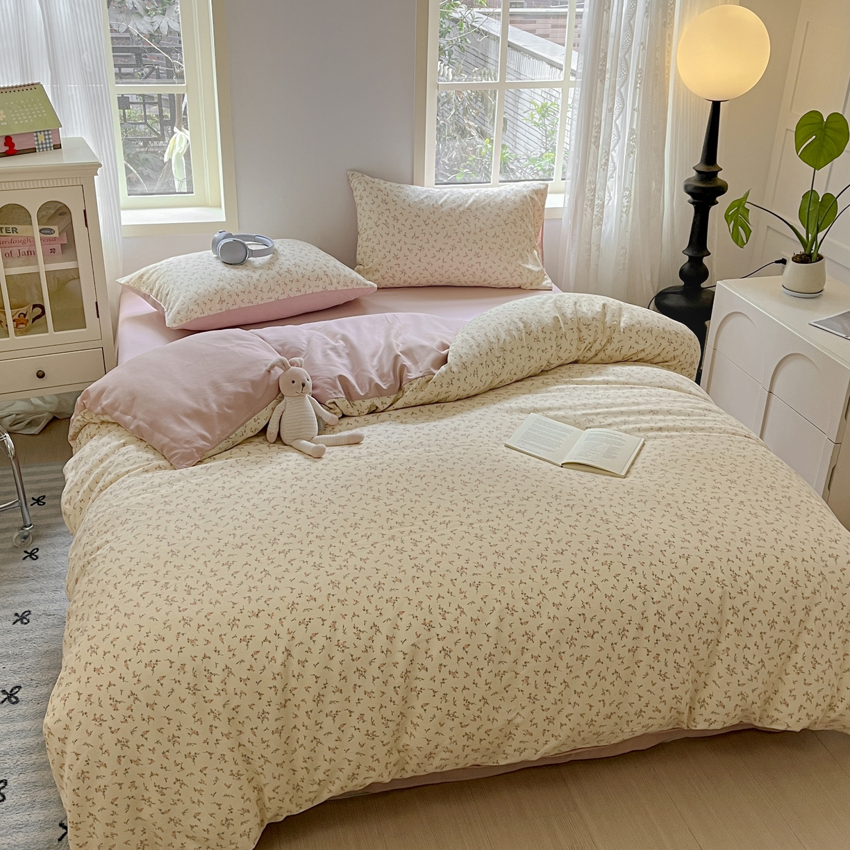 91家纺网 家纺一手货源 找家纺 贝拉梦家纺 2025爆款新款A类有氧针织双层纱四件套 生如夏花