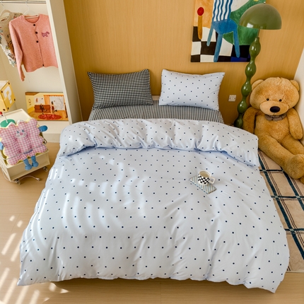 91家纺网 家纺一手货源 找家纺 妖妖家纺 2025新款云感针织棉混搭四件套 波点+晴蓝