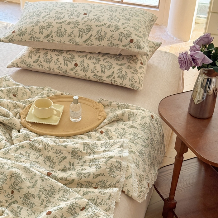 91家纺网 家纺一手货源 找家纺 木楌家居2025新款全棉皱皱纱花边款大豆夏被 月白