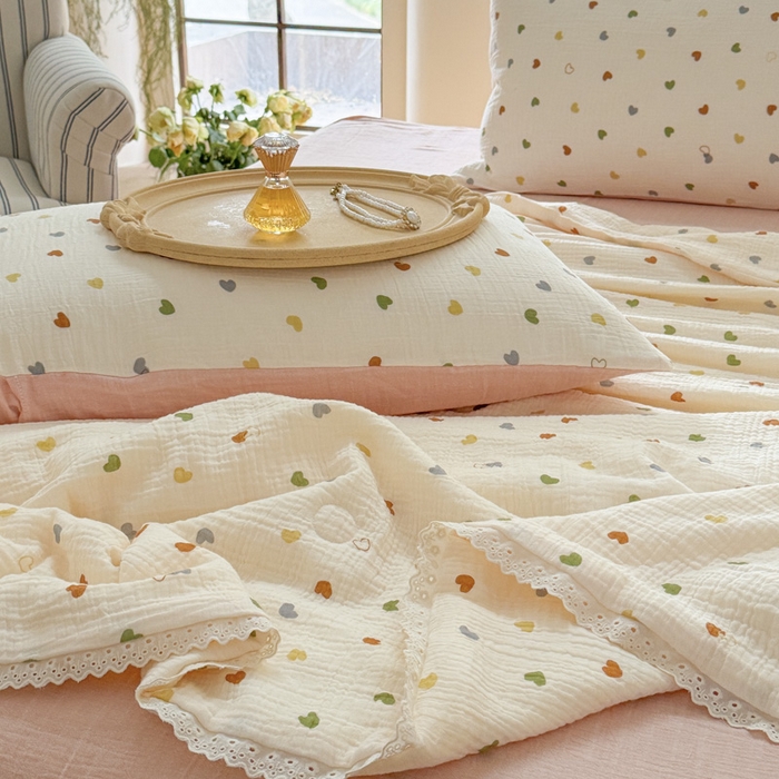 91家纺网 家纺一手货源 找家纺 木楌家居2025新款全棉皱皱纱花边款大豆夏被 宁雪