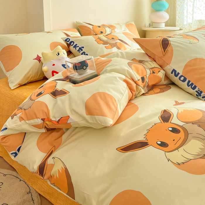 91家纺网 家纺一手货源 找家纺 金爱家 2025新款宝可梦正版授权皮卡丘纯棉印花系列四件套 棉宝可梦-泡泡伊布