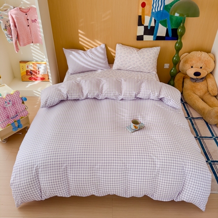 91家纺网 家纺一手货源 找家纺 妖妖家纺 2025新款云感针织棉混搭四件套 紫小格+妍希