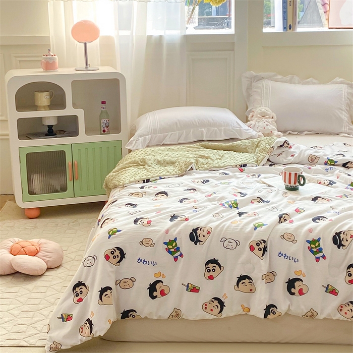 91家纺网 家纺一手货源 找家纺 米乐被业 2025新款水洗棉凉豆豆夏被 趣味小新