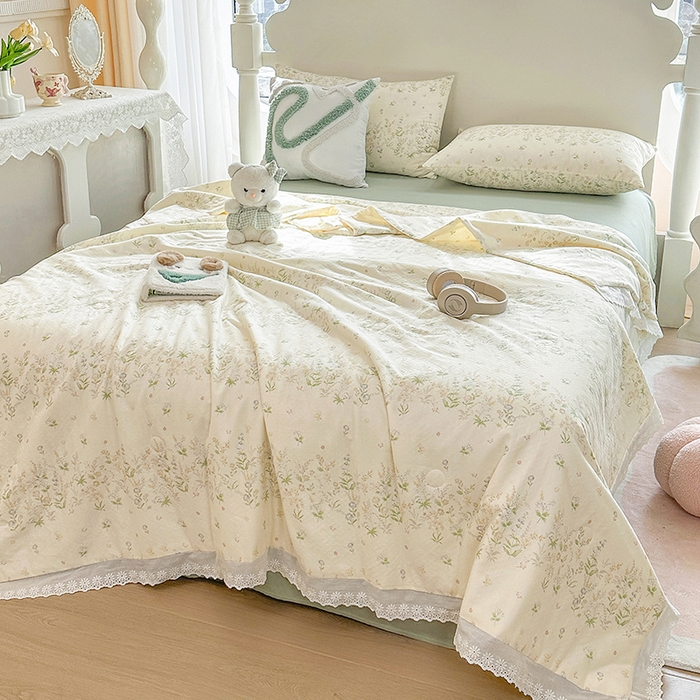 91家纺网 家纺一手货源 找家纺 木楌家居 2025新款全棉双层纱大豆夏被 风影